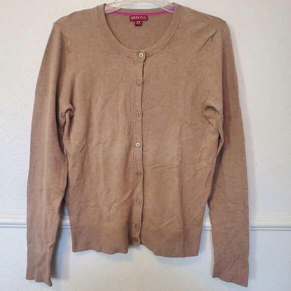 Merona Cardigan Size Medium Button Up Sweater Tan Color - Picture 10 of 12